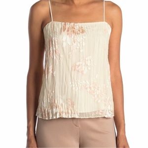 NEW VINCE FLORAL PLEATED BURNOUT CAMI TANK - OFF WHITE W METALLIC - MEDIUM